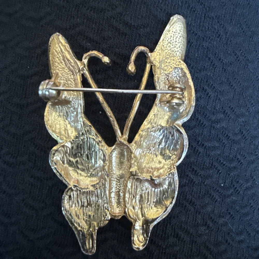 Green Enamel Butterfly Brooch Pin